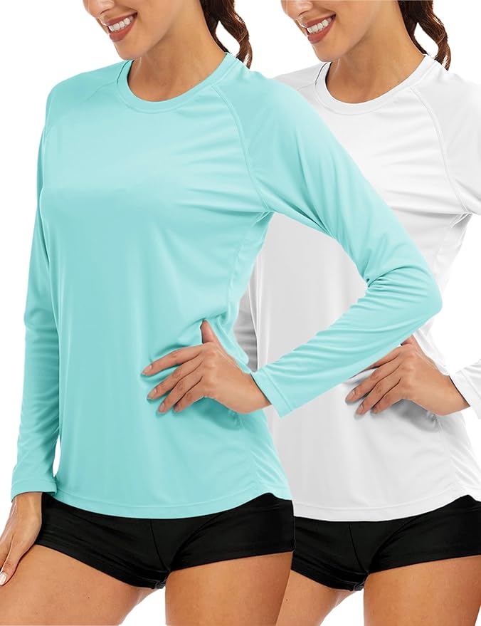 MAGCOMSEN Women's 2 Pack Long Sleeve Shirts UPF 50+ Sun Protection Quick Dry Swim Shirt for Rash Guard Fishing Workout