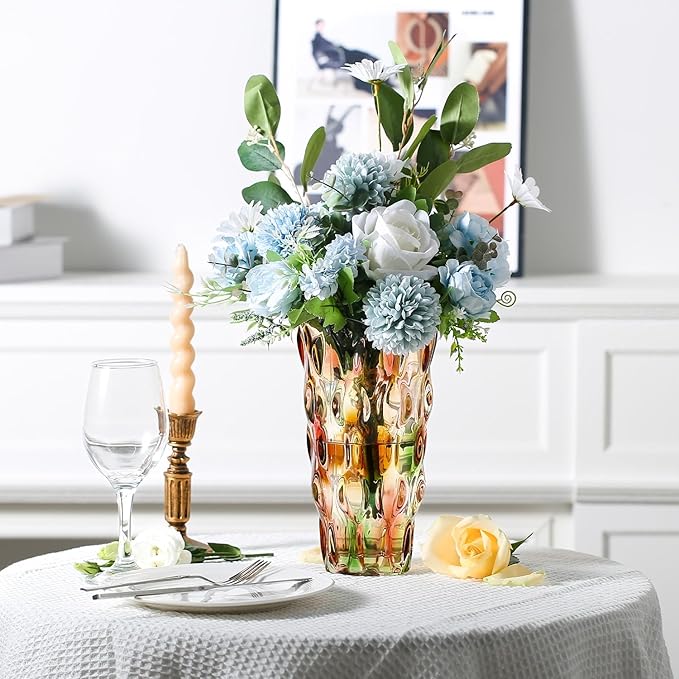 CEMABT 9.5inch 3.4 lb Glass Vases for Flowers Unbreakable Thickened Morden vase for Tables Centerpieces,Colorful,Vintage and Clear Rose Large Flower vases for Bouquet Unique Gifts（Rosa Colorful）