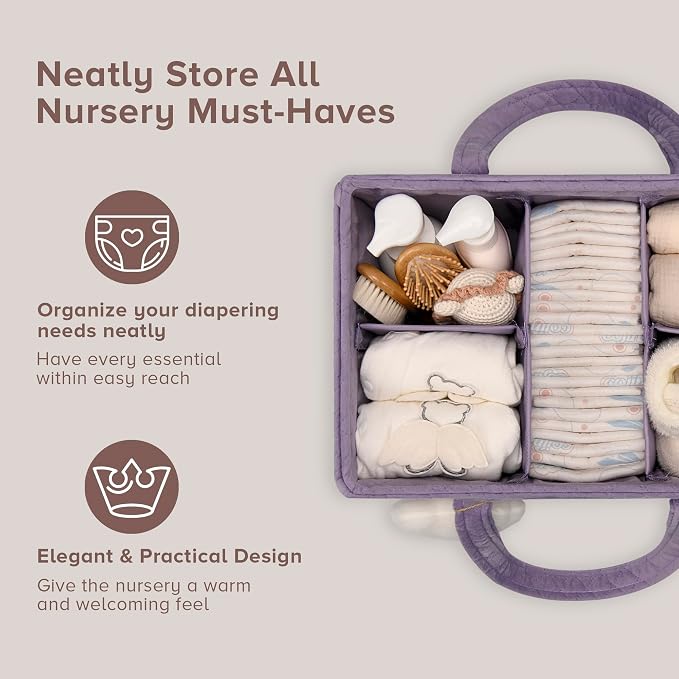 PeraBella Baby Diaper Caddy Organizer, Baby Basket Shower Gift, Portable Changing Table Basket, Postpartum Caddy & Tote Bag Pouch, Newborn Boy & Girl Nursery Essentials Registry, Car Diaper Organizer