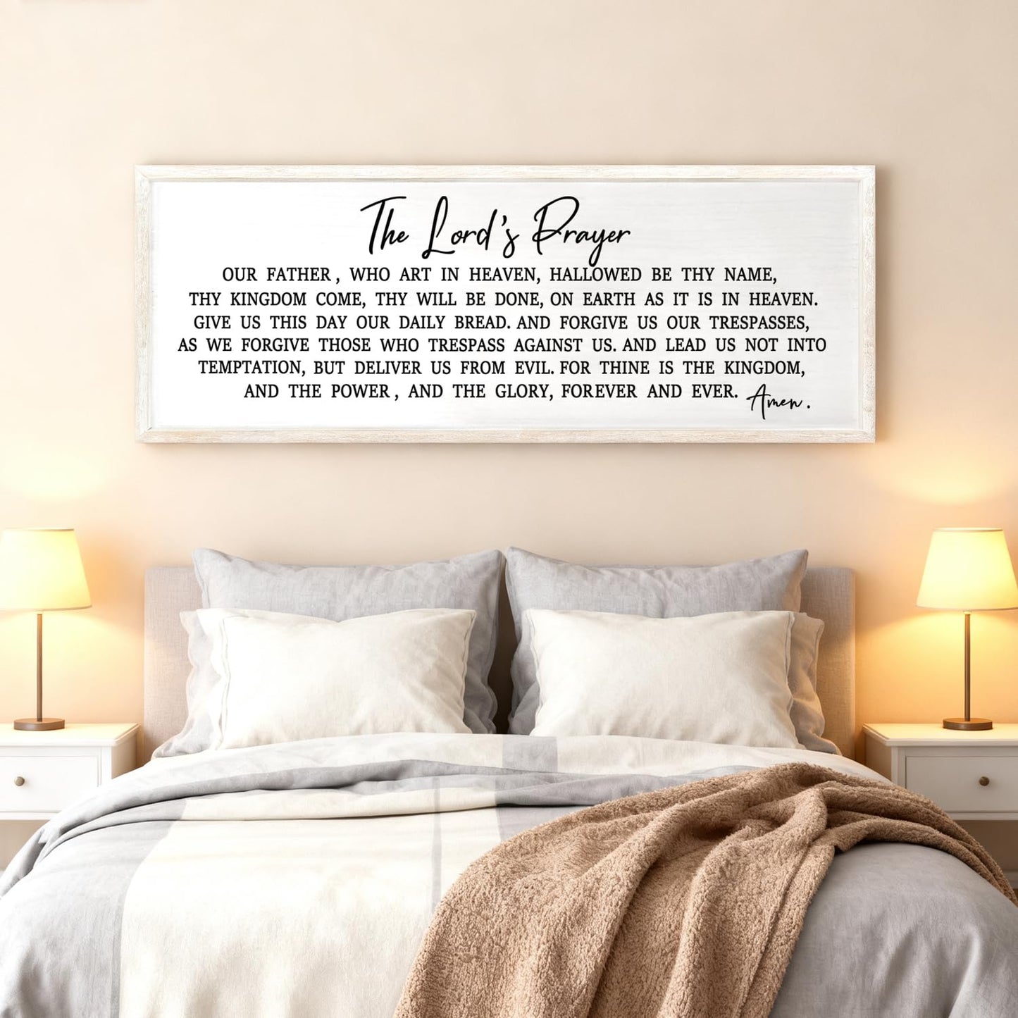 Our Father Prayer Bible Verse Framed Wall Art, 40''×15'' Rustic Religious Christian Lords Prayer Sign for God Jesus Christ Prayer, Horizontal Holy Inspirational Catholic Scripture Decor