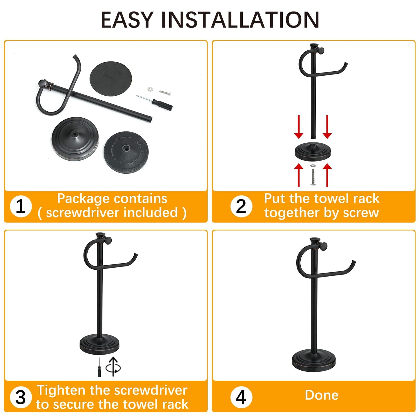 BESy 17 Inch Oil Rubbed Bronze Stand Towel Bar Hanger Hand Towel Bar Bathroom Vanity Countertop Towel Holder Free Standing Stainless Steel Towel Ring Hardware Accessories Towel Rack