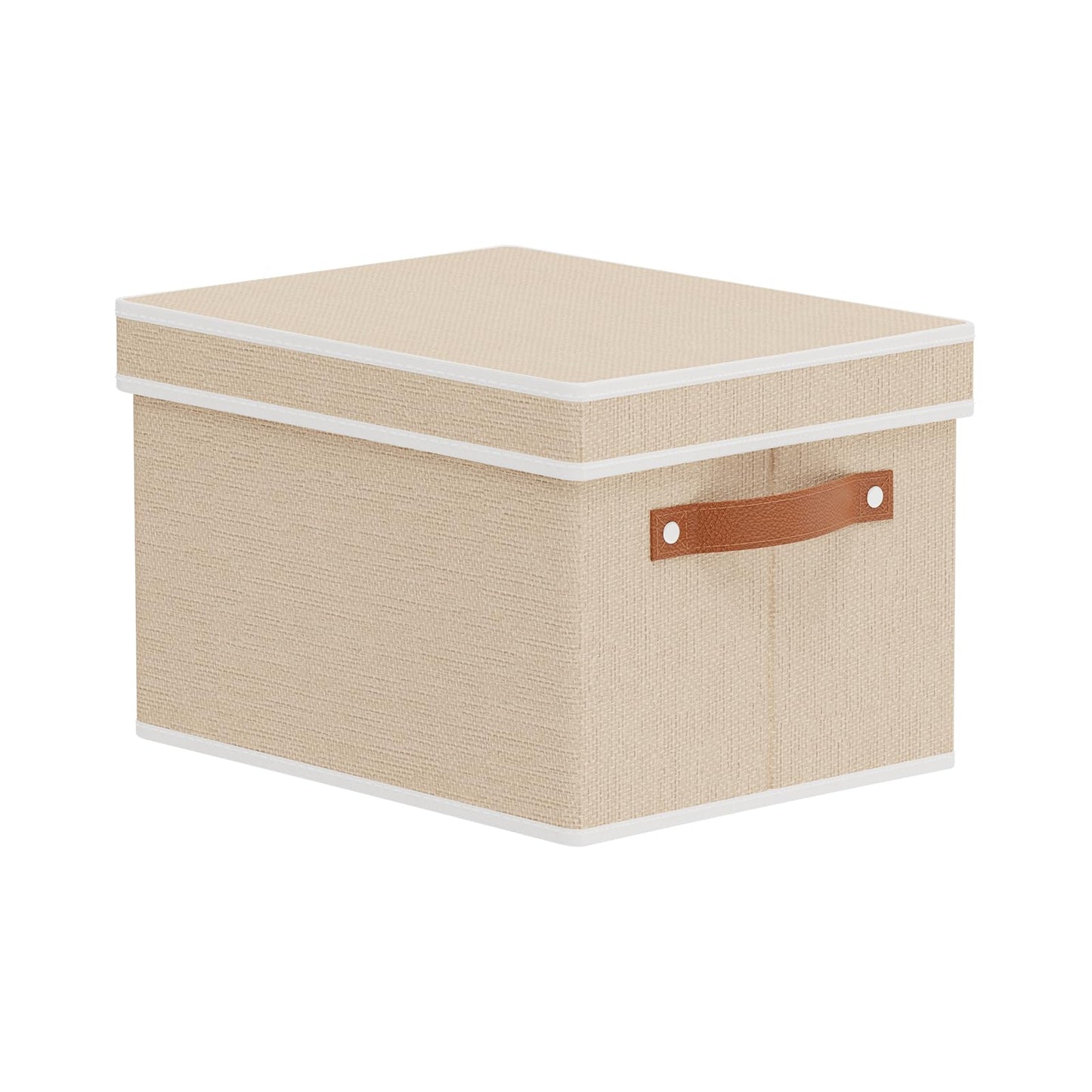 YheenLf Foldable Storage Bin, 10.2×7.8×6.7 Inch Storage Box with Lid, Closet Organizer for Organizing with Handles, Beige, 1-Pack