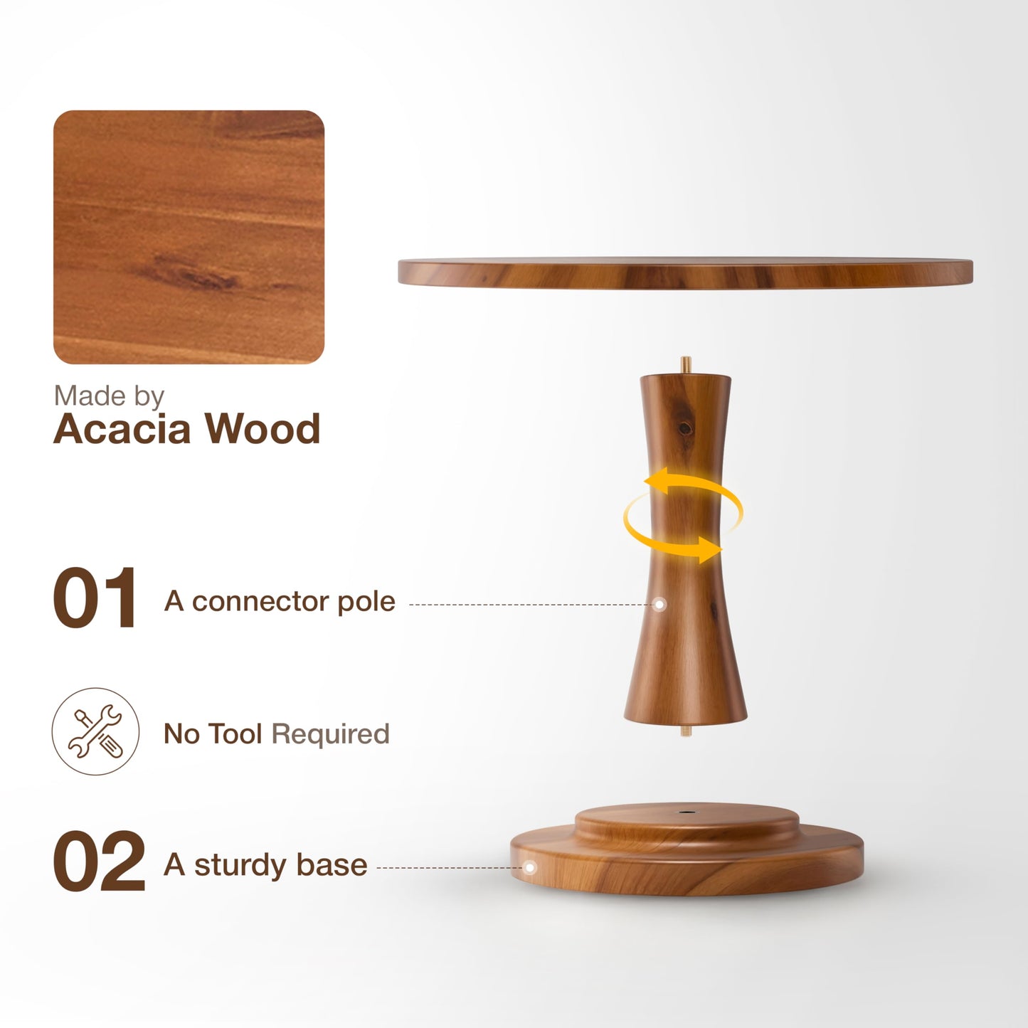 Tidita Acacia Wood Cake Stand Rustic – 12 inch Wooden Round Cake Stands for Cupcake - Cake Plate Pedestal for Dessert Table - Food Display Risers for Decor, Wedding, Restaurant, Party (12 Inch)