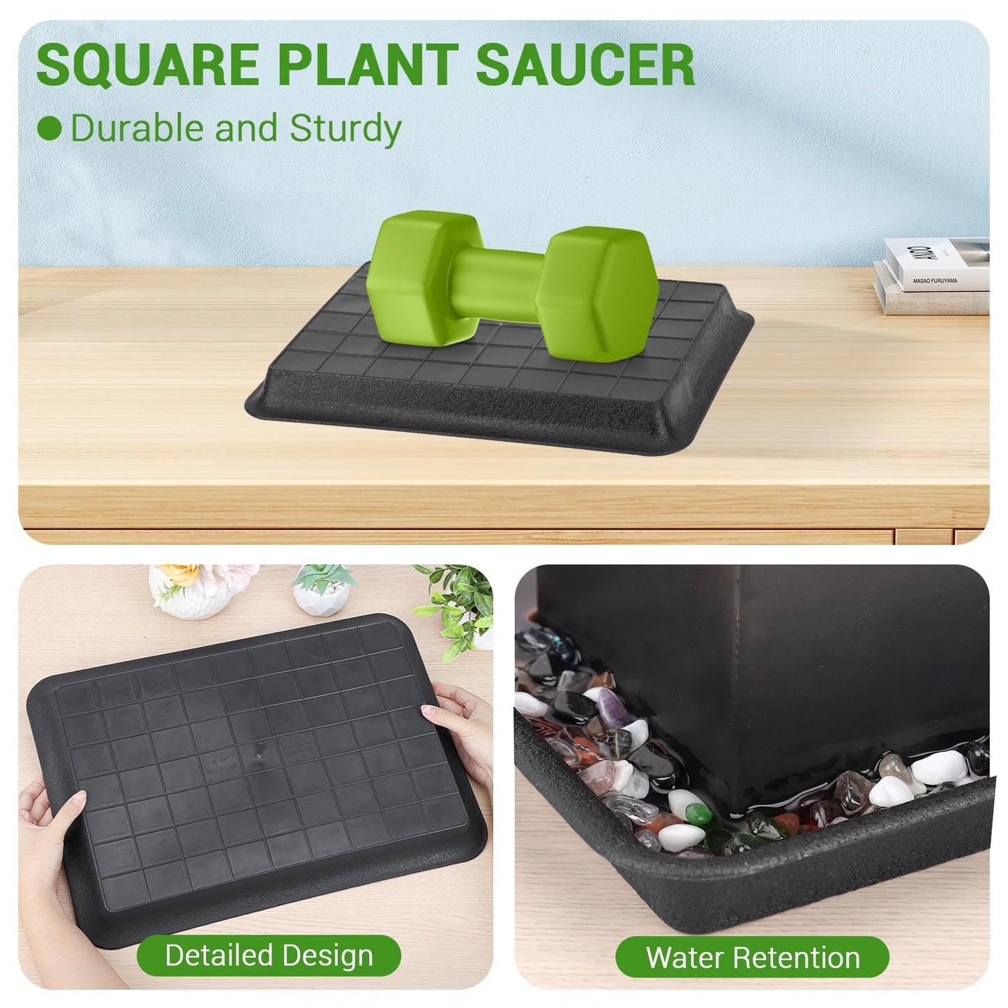 GREANER 17 Inch Plastic Plant Saucer, Black Trays for Plants, Flower Pot No Holes Plant Drip Trays, Heavy Duty Plastic Plant Saucers for Indoors Outdoors
