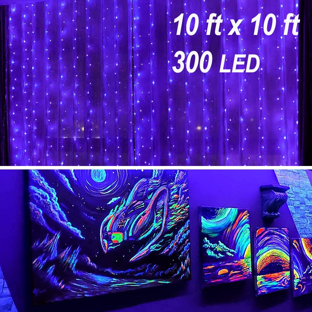 Solhice Black Light Curtain String Lights for Glow Party 10ft x10ft 306 LEDs, Blacklight with Remote Control for Halloween Bedroom Birthday Fluorescent Party Indoor Décor