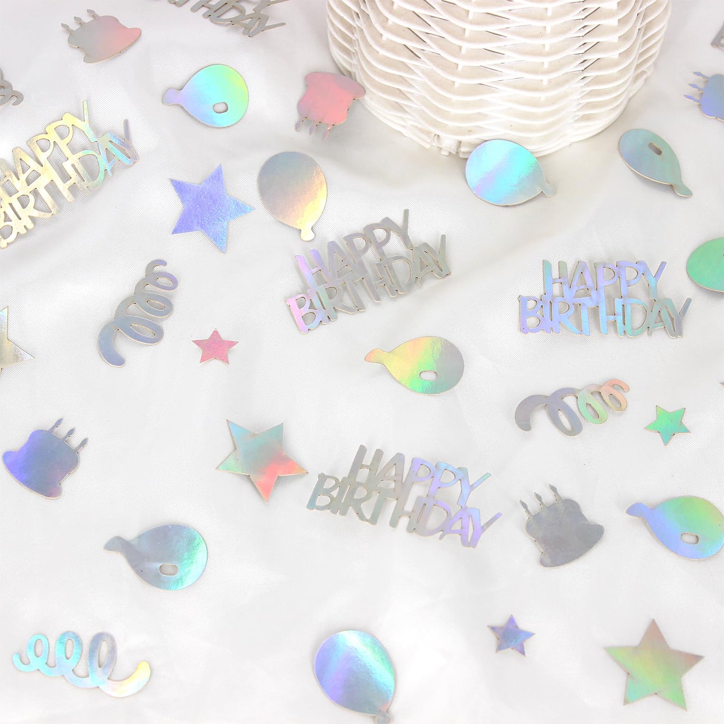 Vofrise Happy Birthday Confetti for Table Iridescent Balloon Star Shaped Table Scatter Suitable for Disco Themed Birthday/Anniversary Party Decorations