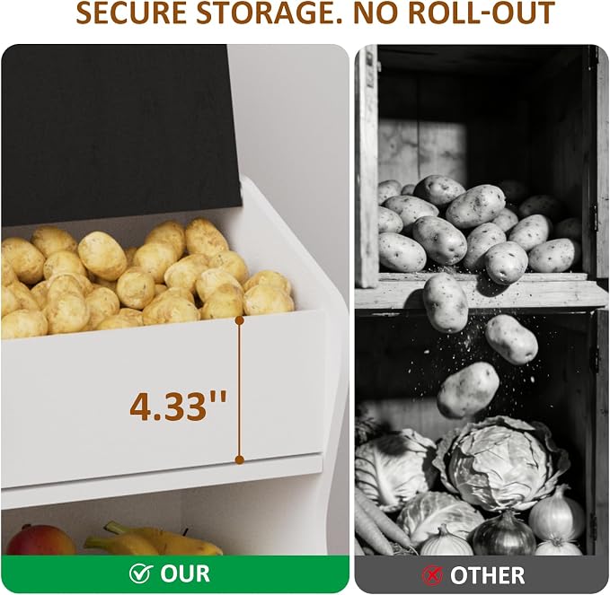 Potato and Onion Storage Bin with Lid, Root Vegetable Storage Rustic Bread Box for Kitchen Pantry, Wooden Bread Cabinet Fruit Storage Rack,White