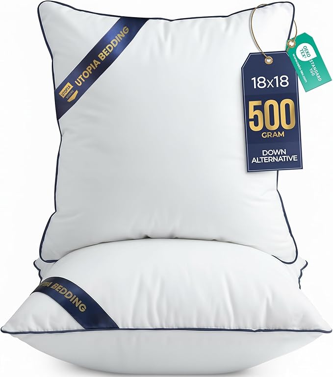 Utopia Bedding Throw Pillow Inserts (Pack of 2, White), 18 x 18 Inches Decorative Indoor Pillows for Sofa, Bed, Couch, Cushion Sham Stuffer