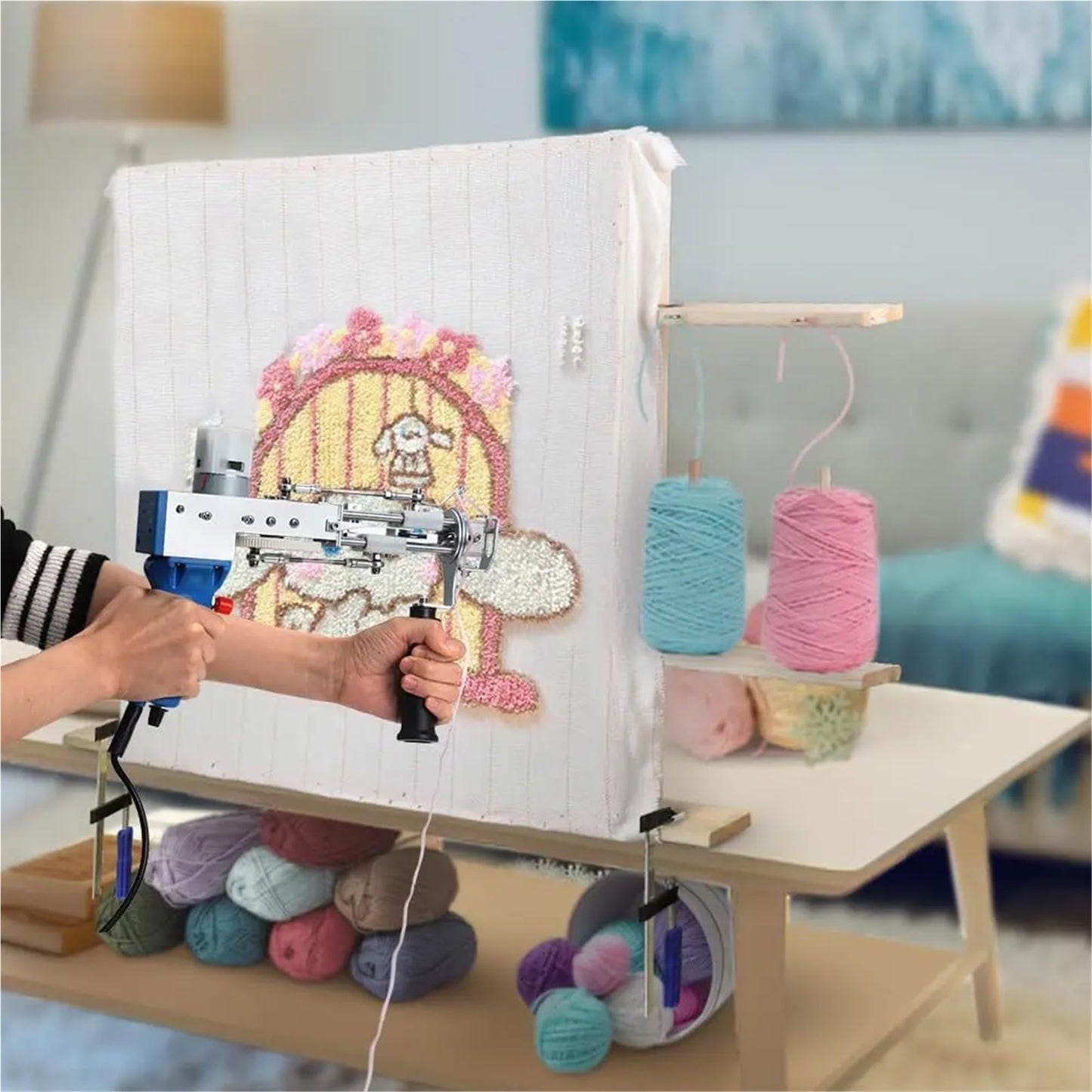 Cross Stitch Stand 80/90cm Tufting Frame Large tuft Rug Punch Needle Carpet Making(90x90cm)