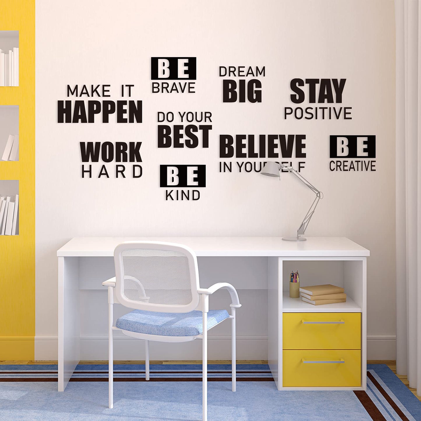 4 Sheets Inspirational Wall Decals Peel and Stick Motivational Phrases Wall Stickers Positive Quotes Vinyl for Library Home Classroom School Office Art Decorations