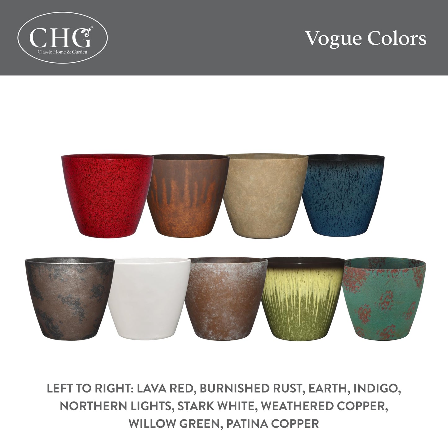 Classic Home and Garden Vogue Planter Pots w/Pottery Quality Finish - Modern Indoor & Outdoor Flower Pots - UV-Resistant Porch Planters - Decorative Pot for Flowers & Herbs (8” Weathered Copper)