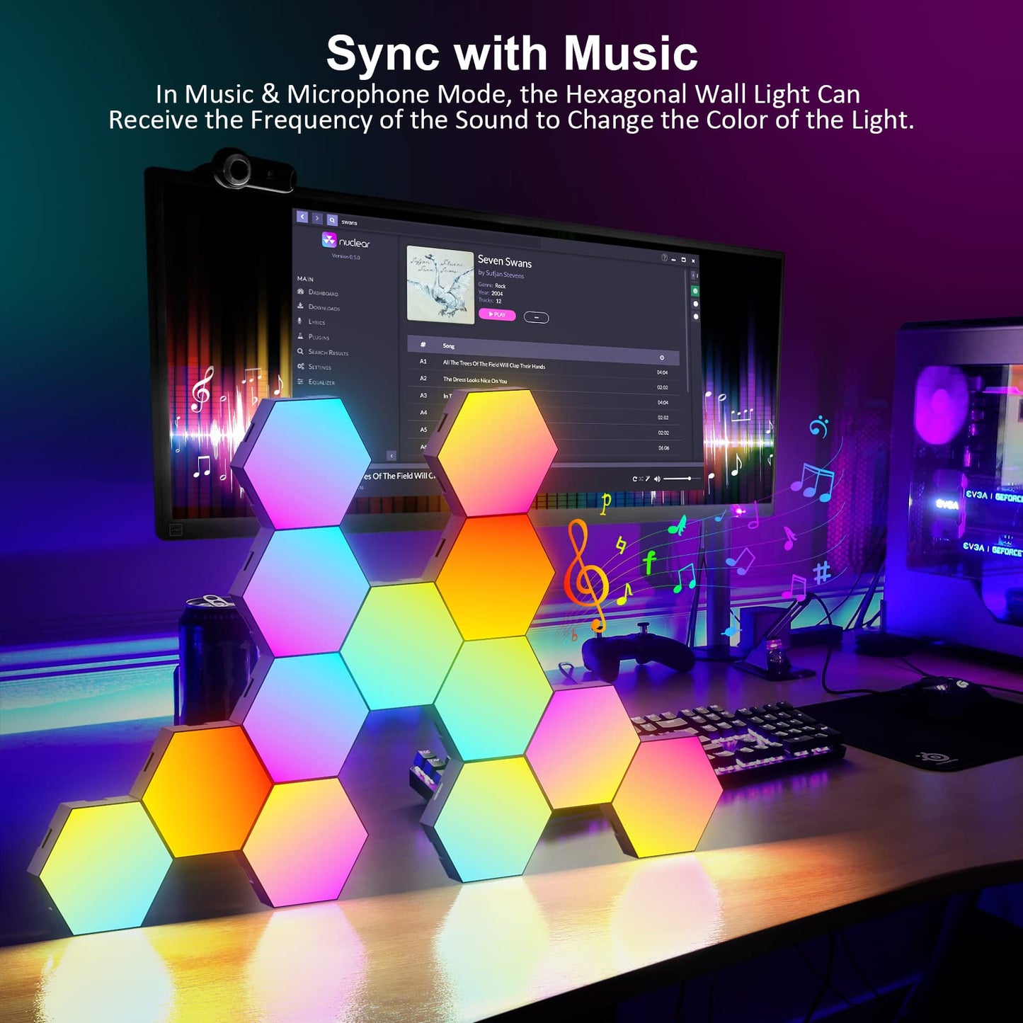 OJQ 12 Pack Hexagon Lights Wall RGB Panel - Led Lights Gifts for Men Birthday Room Decor Lamp for Bedroom Gaming Equipment Gamer Supps Honeycomb Shape Panels Hexagon Gaming Lights