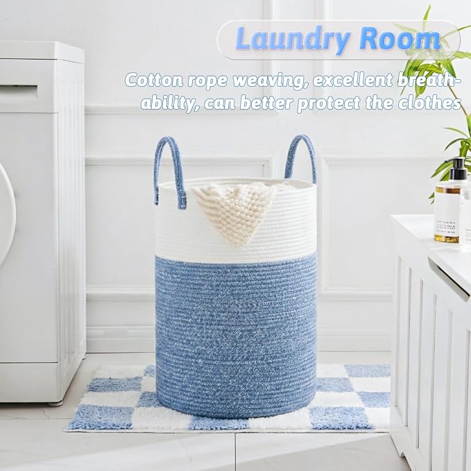 Laundry Basket,Woven Cotton Rope Laundry Hamper,100L for Decor Storage of Dirty Clothes,Toys and Blankets in Bathroom,Baby Room and Living Room