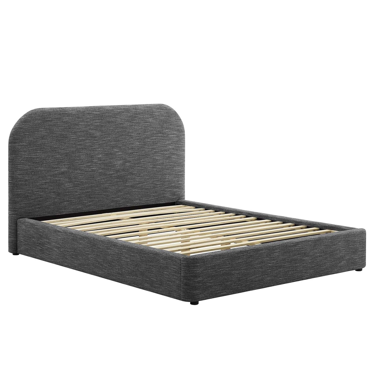 Modway Keynote Modern Queen Bed Frame with Curve Shaped Headboard in Heathered Weave Slate, Woven Heathered Fabric Upholstery, Queen Size Platform Bed, Soft Cloud Bed Frame, No Box Spring Needed