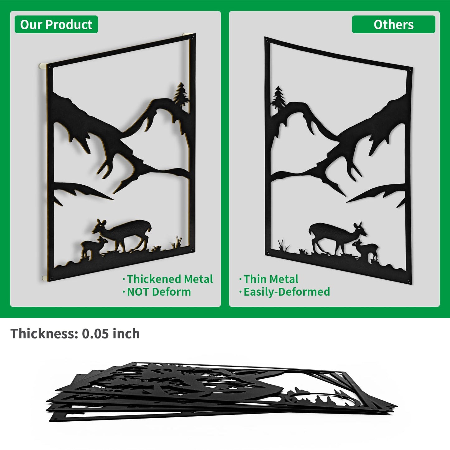 LONGKING 4 Pack Metal Wall Art, Mountain Iron Wall Sculpture, Art Wall Décor for Office, Dining Room, Living Room, Bedroom (Black, 17 x 12 in)