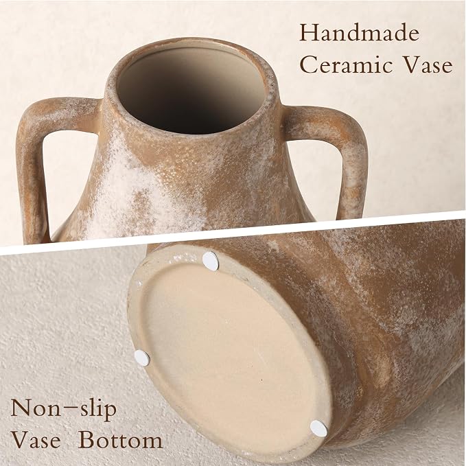 Ceramic Flower Vase, 10.7in Farmhouse Table Rustic Vases, Small Flower Terracotta Vases for Home Decor, Living Room,Table, Handcrafted (Terracotta)