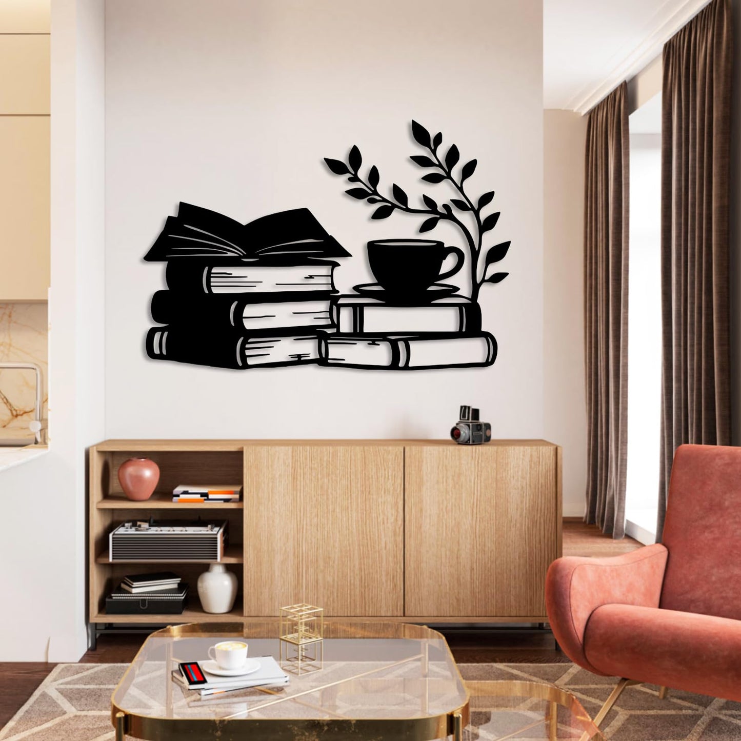 Books Metal Wall Art, Metal Books Wall Decor, Reading Room Wall Decor, Book Wall Sign, Home Decor Living Room, Study Room Art (Gold, 35"x24"|90x61cm)