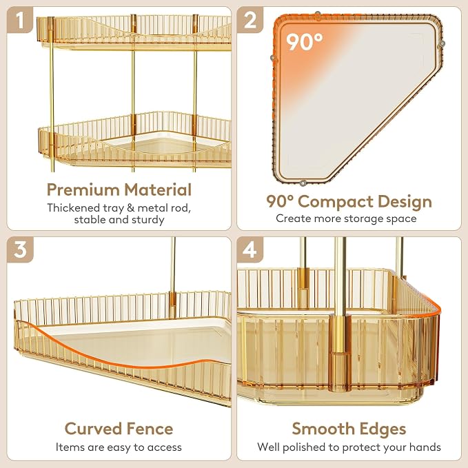 Lifewit 2-Tier Corner Bathroom Counter Organizer, Plastic Makeup Skincare Organizers Storage Countertop, Large Sink Cosmetic Perfume Shelf for Bedroom, Dresser, Kitchen, Vanity, Gold, 25 cm/10inch(H)
