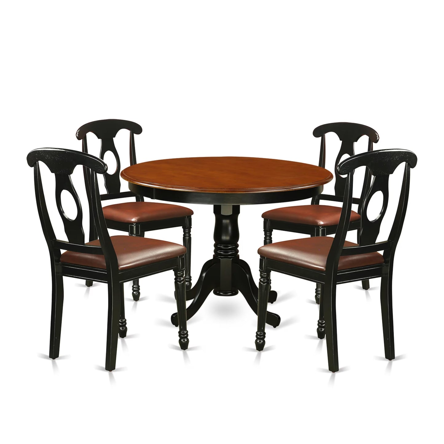 East West Furniture HLKE5-BCH-LC 5 Piece Kitchen Table & Chairs Set Includes a Round Dining Room Table with Pedestal and 4 Faux Leather Upholstered Dining Chairs, 42x42 Inch, Black & Cherry