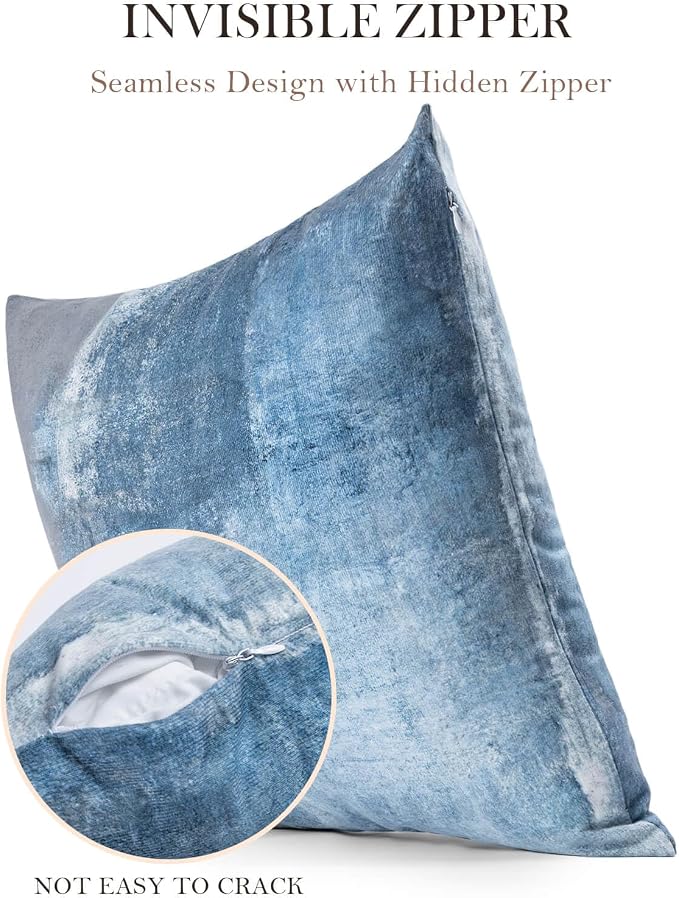 Set of 4 Blue and Grey Abstract Art Artwork Pillow Cover 16 x 16 Inch, Gallery Modern Decorative Throw Pillows Cushion Cover for Bedroom Sofa Living Room