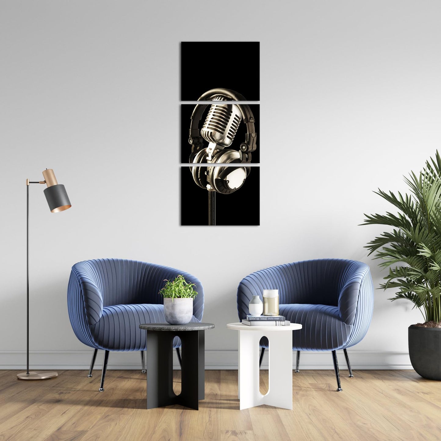 Apicoture Music Canvas Prints Artwork Black And White Headphones And Microphones Musical Instruments Pictures Wall Art Decor Music Studio Wall Art Framed 12x16x3 Panels