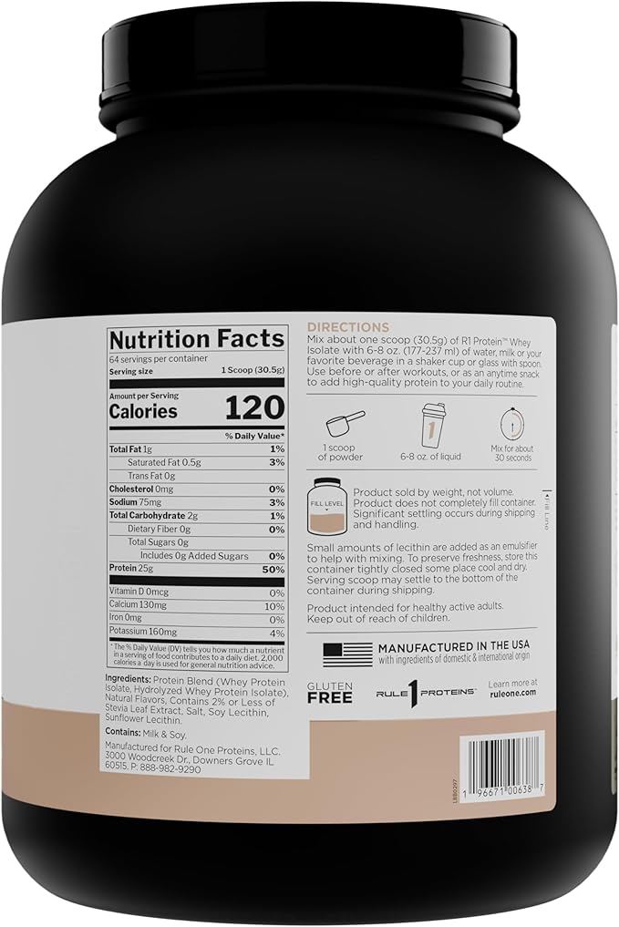 Rule 1 Naturally Flavored R1 Protein Whey Isolate - Clean Formula with 25g Protein & 6g BCAA Exclusively Isolated & Hydrolyzed Sources for Workout Recovery (4.3 Pounds*, Pure Vanilla)