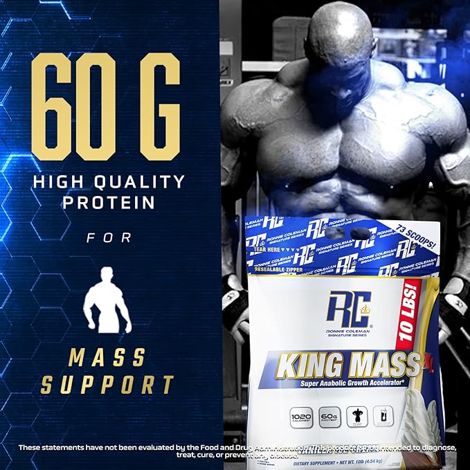 Ronnie Coleman Signature Series King Mass XL Mass Gainer Protein Powder ??Vanilla Ice Cream Weight Gainer with 60g Protein, 180g Carbohydrates, 1,000+ Calories, Creatine & Glutamine ??10 Pound