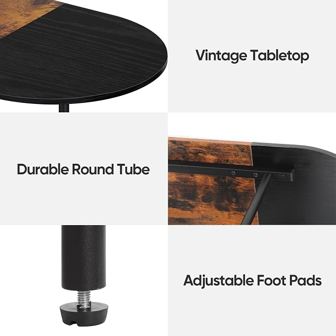 Coffee Tables for Living Room,Mid Century Small Oval Center Table with 2-Tier Storage Shelf and Wood Tabletop,Farmhouse Narrow Cocktail Tea Table for Small Space,Apartment,Black Brown