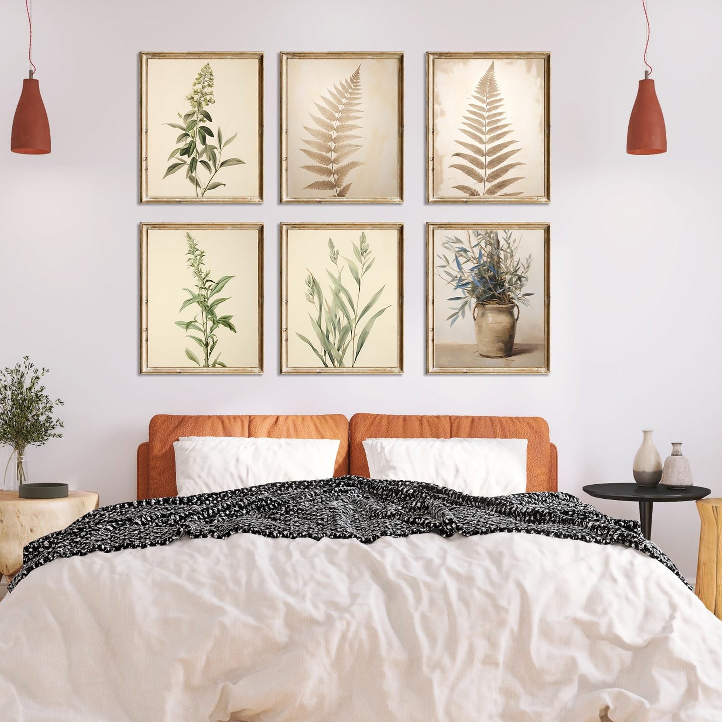 WINDVALE Botanical Wall Art Prints,Tropical Plants Leaves Prints,Rustic Neutral Floral Poster Retro Wildflower Wall Art Decor for Living Room Bedroom Bathroom Office 8x10 Unframed