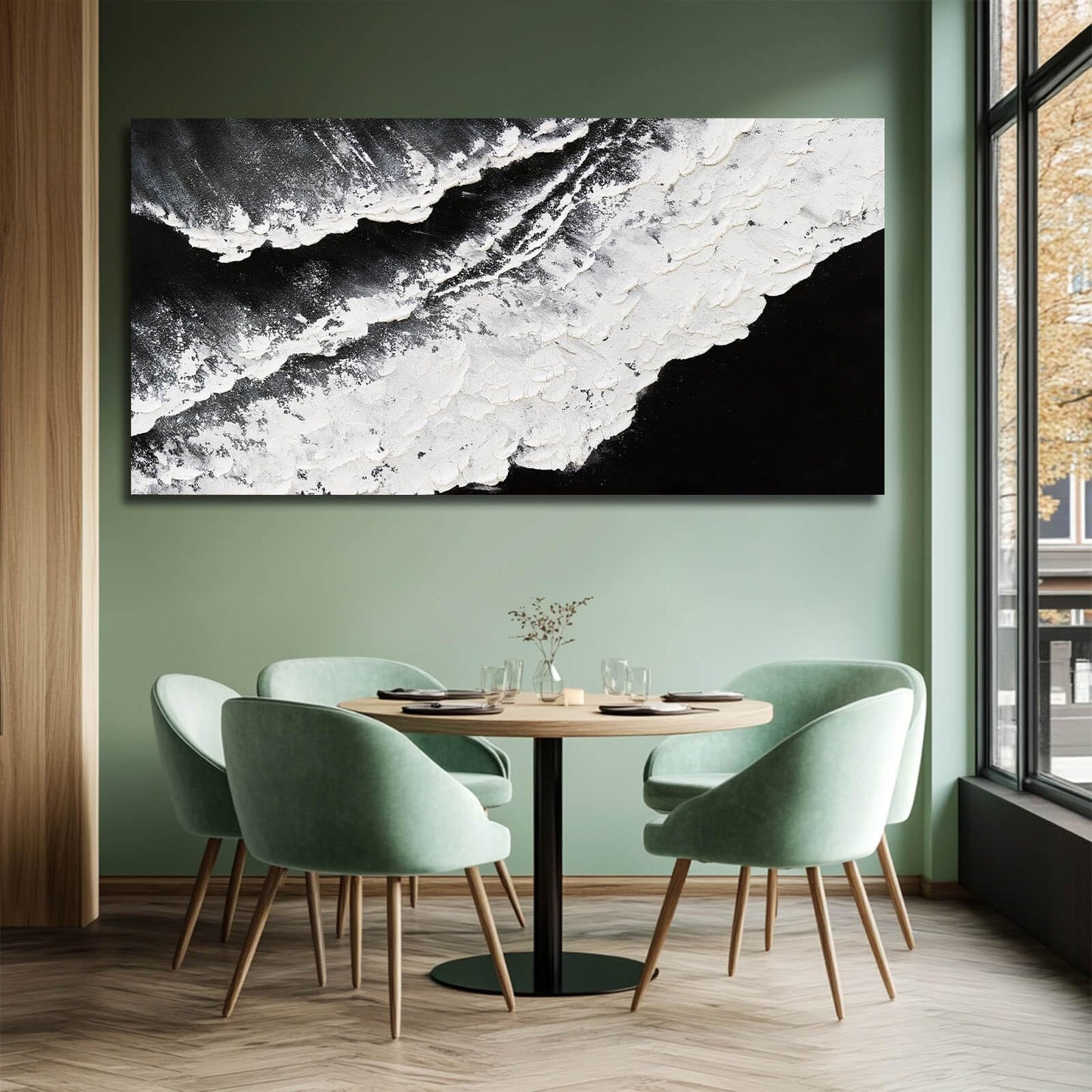 NBAODAN Black and White Wall Decor Sea Canvas Painting Neutral Abstract Wall Picture 24"x48" Artwork for Bedroom Large Wall Art for Living Room Dining Room