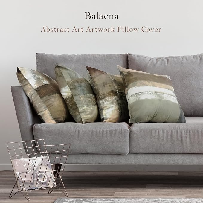 Brown Tan and Gray Set of 4 18 x 18 Inch Throw Pillow Covers,Taupe Modern Art Abstract Painting Home Decor Couch Pillow Covers Neutral Decorative for Sofa Bedroom Living Room