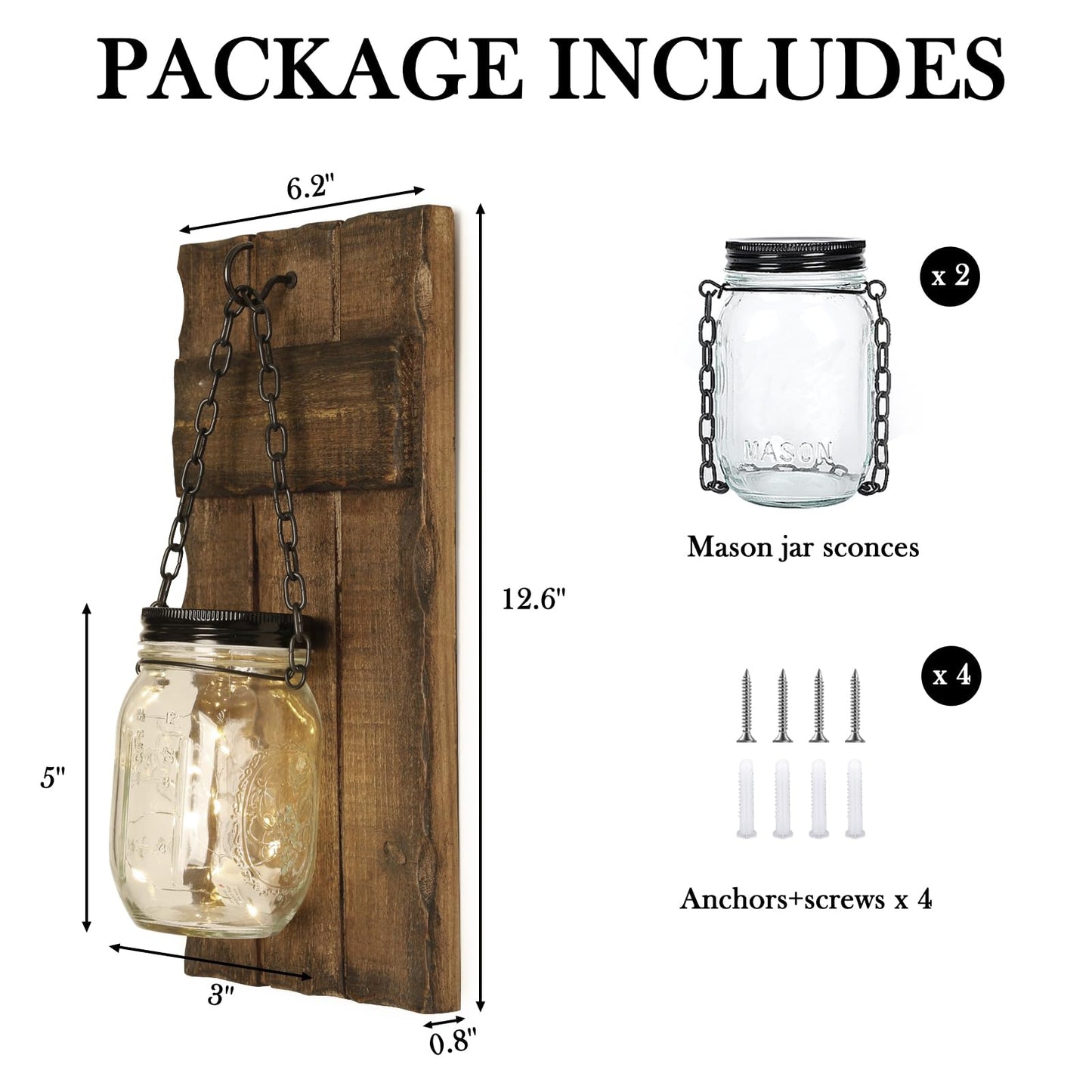 Wall Candle Sconces Set of 2, Candle Holder Rustic Home Decor, Farmhouse Mounted Wooden Candle Holders with Lights, Wall Decorations for Bedroom, Living Room, Kitchen, Bathroom