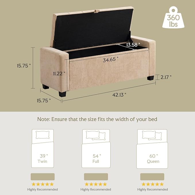 GRAINELL Storage Ottoman Bench, Upholstered Tufted Bedroom Bench with Storage, End of Bed Storage Bench for Living Room & Entryway, 350 lb Capacity, Linen flaxen