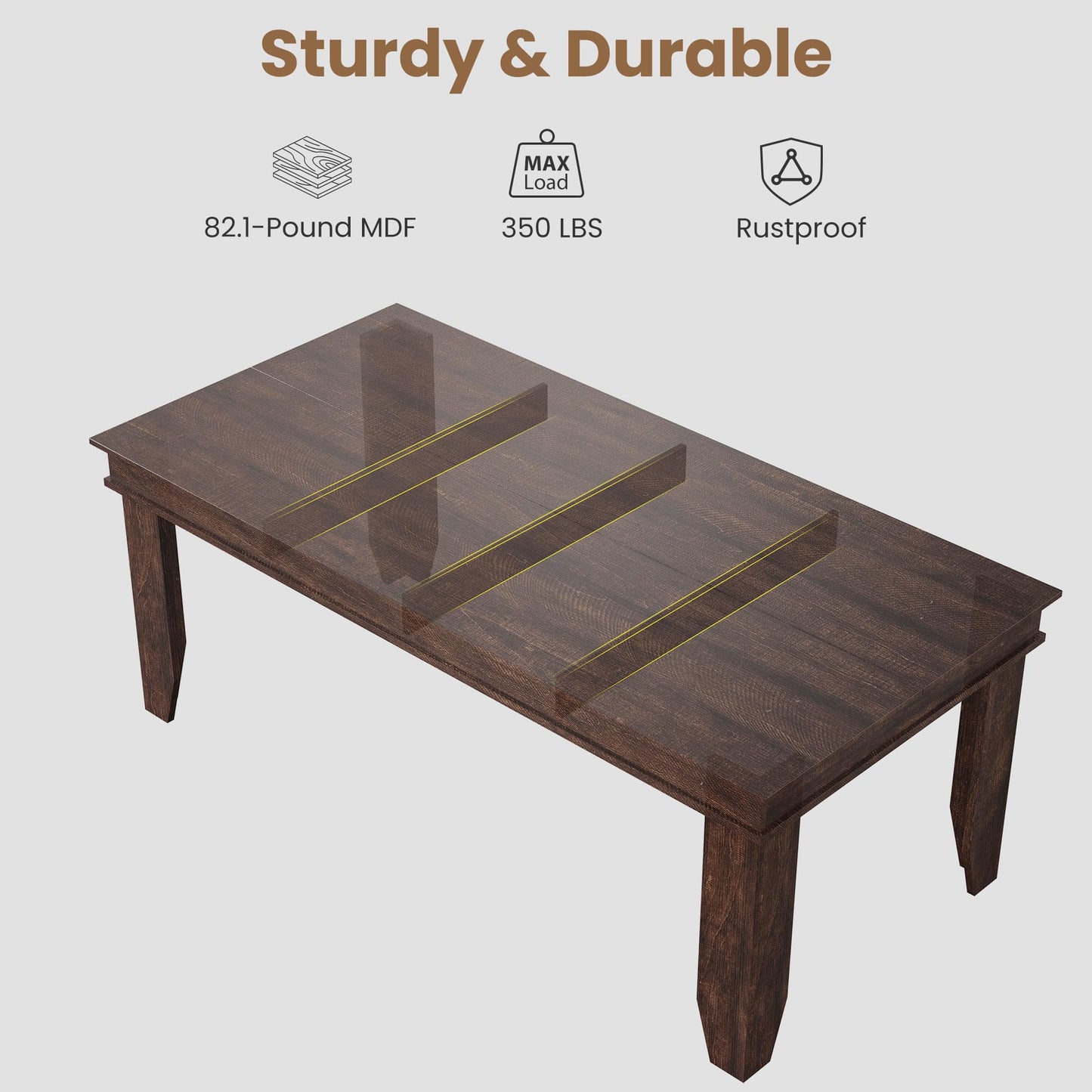 GarveeHome Farmhouse Dining Table for 6-8 People, 71 in Long Kitchen Tables with Wooden Sturdy Frame, 6 ft Large Rectangular Dinner Table for Dining Room, Kitchen, Dark Walnut, 71" Non-extendable