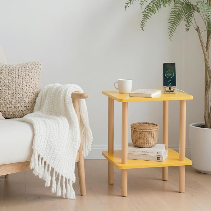 FORAOFUR Side Table, End Table with Charging Station, Small Bedside Table Side Table for Any Spaces, Minimalist Small End Table Living Room, Bedroom & Office with Two-Tier Open Storage