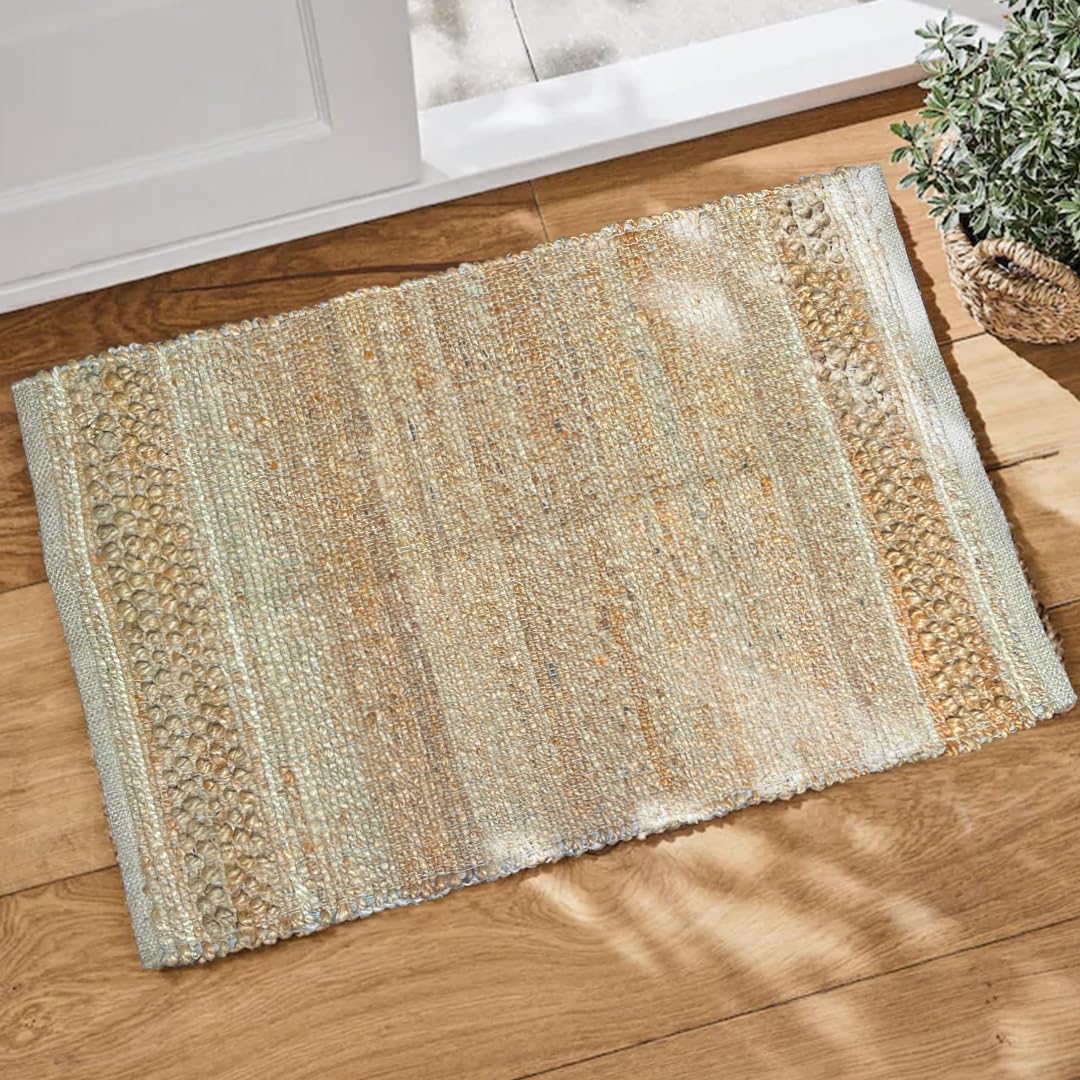 Chardin home 2x3 Jute Cotton Hand Woven Doormat Rug, Natural Jute Braided Entryway Mat | Rustic Boho Farmhouse Textured Accent Rug for Front Door, Kitchen, Bedroom, or Bathroom | Natural Fiber Rug