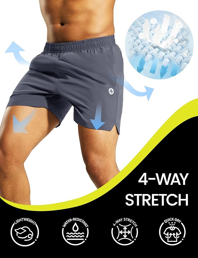 Nepest Men's 5?™â€?Athletic Running Shorts with Pockets, Lightweight Quick Dry Gym Workout Training No Liner Shorts