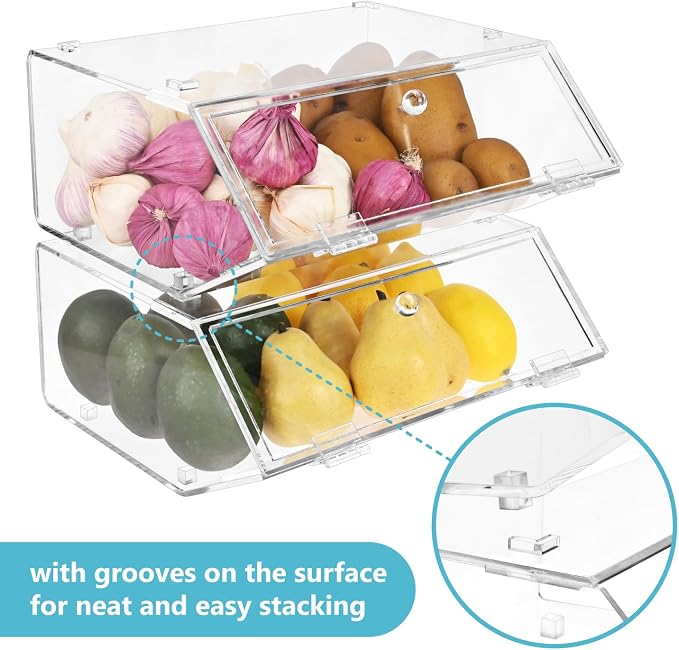 Ikee Design Acrylic Stackable Bakery Case Kitchen Pastry Container Display, Organizer Storage Holder Stand for Bagels, Bread and Muffins with A Hinged, Slanted Door, 11.75" W x 10.25" D x 5.5" H