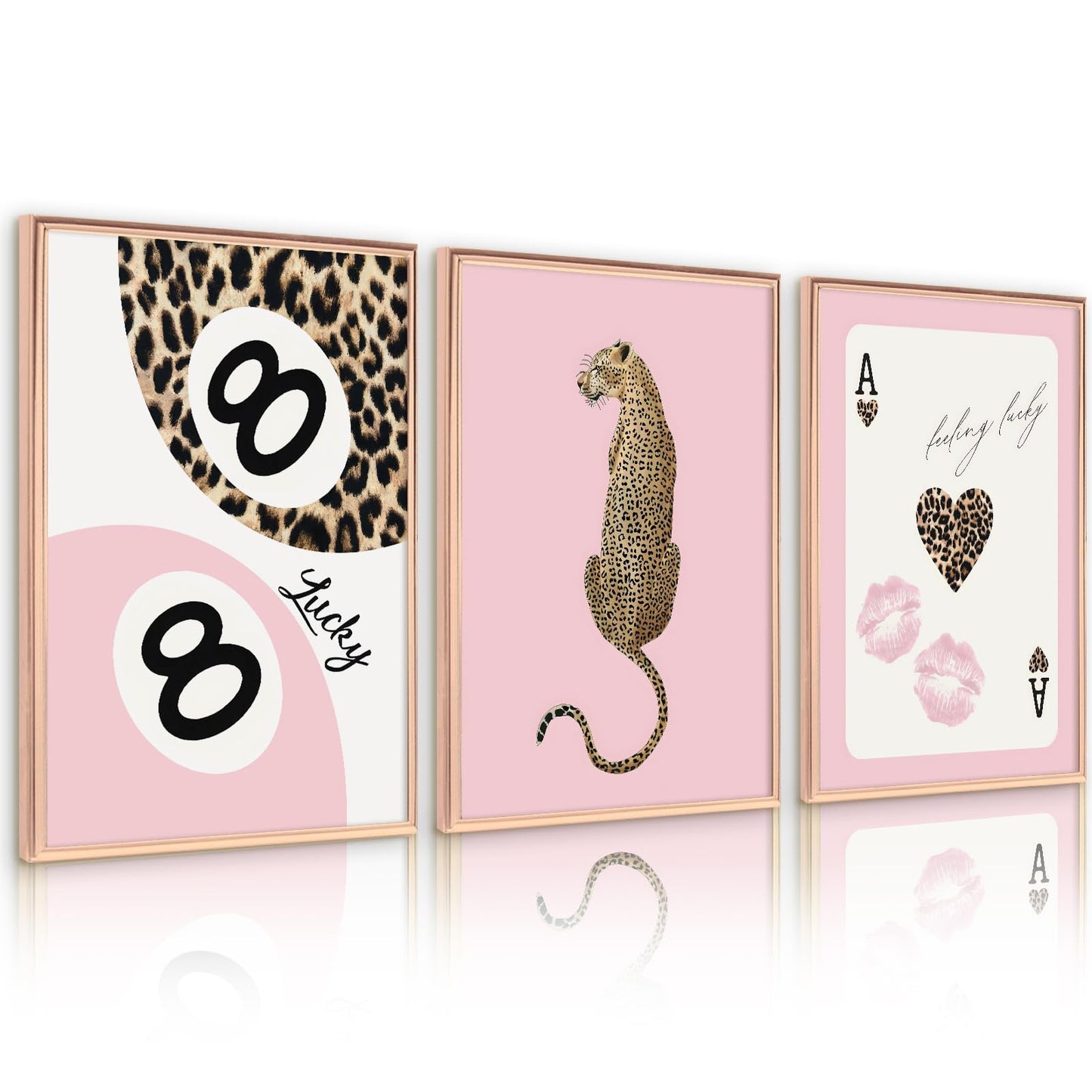 Lhoiplme Cheetah Trendy Wall Art Preppy Leopard Canvas Print Cheetah Room Wall Decor 8 Ball Poster Y2k Pink Coquette Luxury Print Lucky Aesthetic Fashion Pictures for Bedroom 12x16x3 Inch Unframed