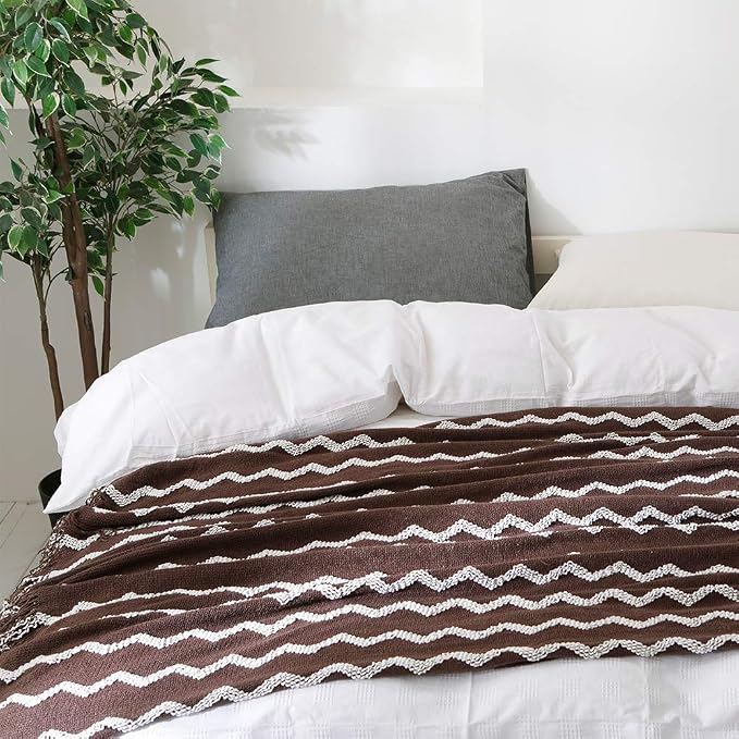 BOURINA Fluffy Chenille Knitted Fringe Throw Blanket Lightweight Soft Cozy for Bed Sofa Chair Throw Blankets, Brown 60"x80"