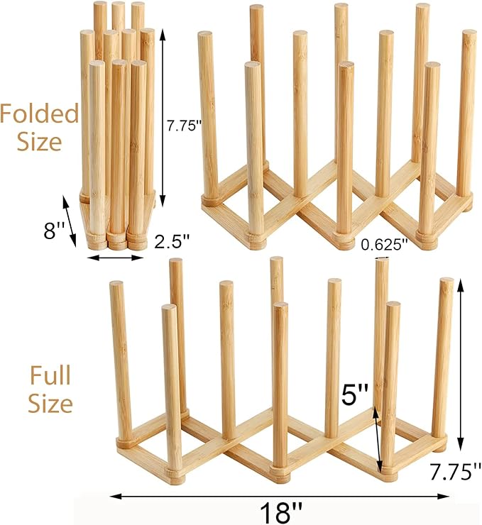 Yesland 2 Pack Wooden Bottle Drying Rack - Retractable Bamboo Dish Drying Rack Stand for Water Bottles, Baby Bottles, Sippy Cups, Reusable Bags, Plates, Cutting Boards - Kitchen Counter Organizer