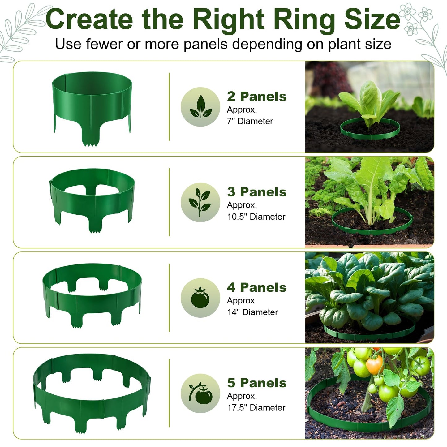 18 Panels Planting Grow Rings, Diameter Range 7-17.5 Inches, Garden Rings for Flowers, Vegetables, Seedlings, Pots, Planters and Garden Beds, Helps Separate Rock and Define Planting Spaces