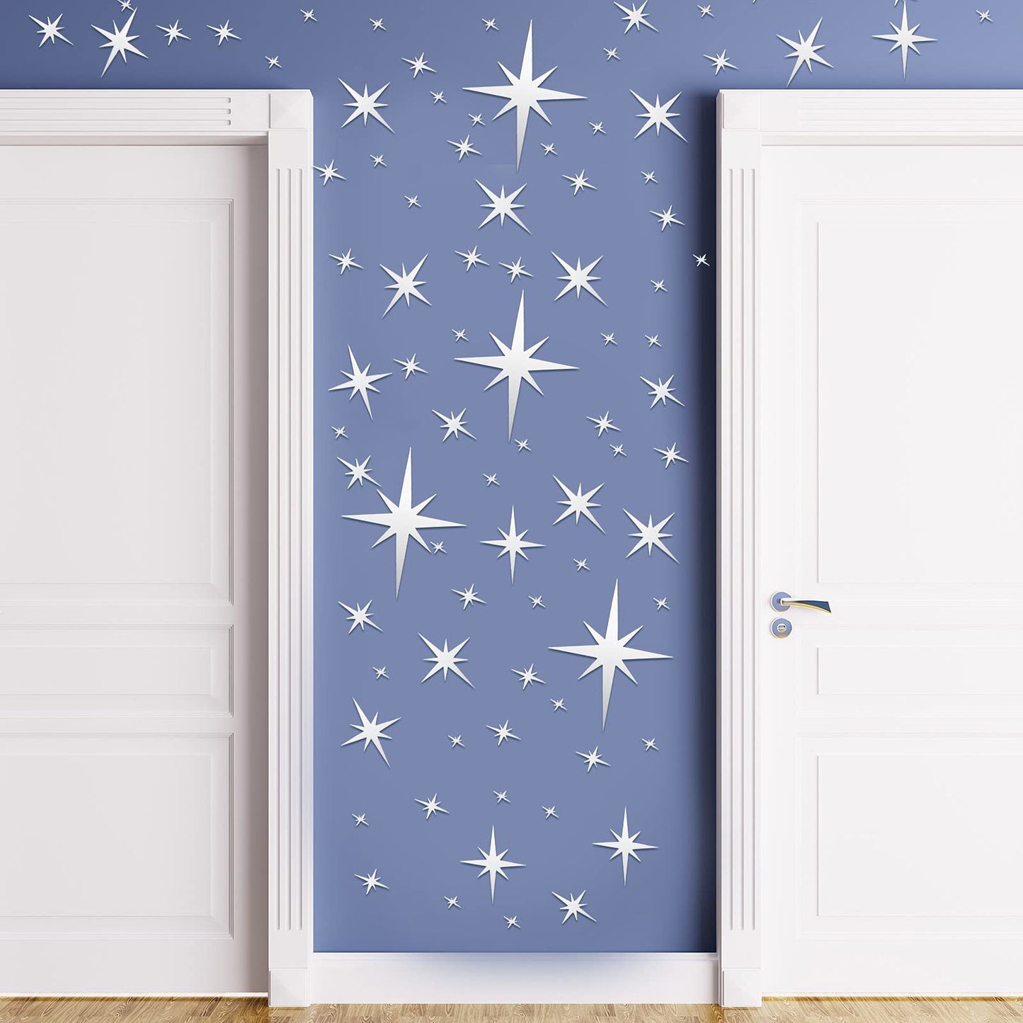 Zonon 82 Pieces Mirror Wall Stickers Star Wall Decals Decor Removable 3D Acrylic Mirror Star Setting Sticker for Ceiling Home Bedroom Living Room Girls Room Decor(Silver)