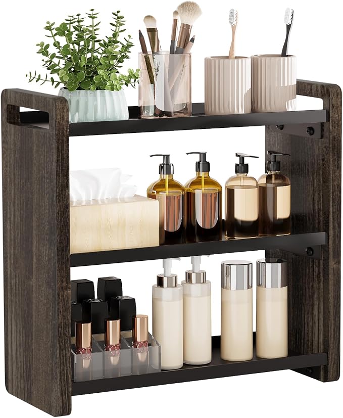 Bathroom Counter Organizer,Bathroom Counter Shelf,Bathroom Organizers,Under Sink Organizer,Cologne Organizer for Men,Colognes Stand,Cologne Cabinet,Vanity Shelf(Brown 3 Tier)