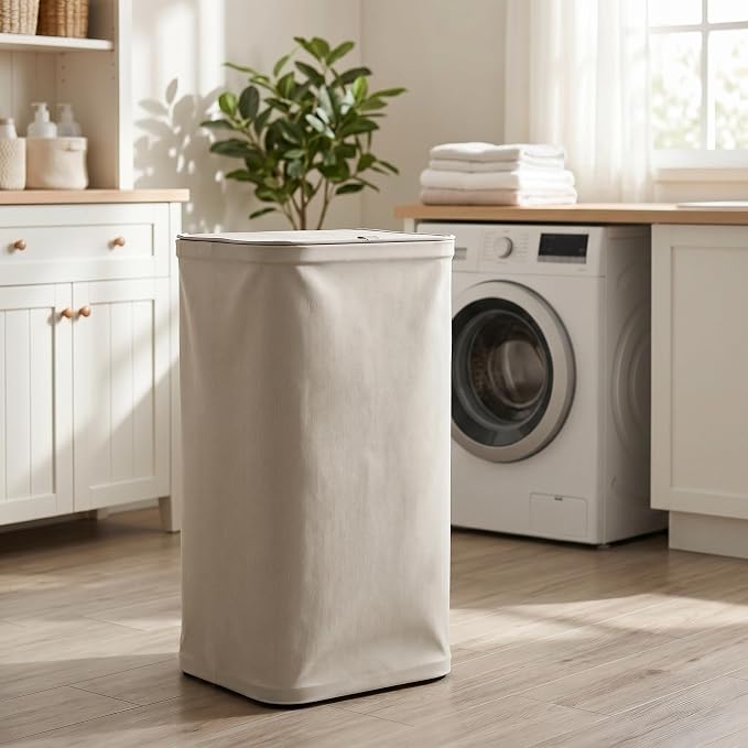 DOKEHOM 100L Laundry Hamper with Lid, Large Collapsible Laundry Basket with Removable Mesh Liner Bag, Collapsible Clothes Sorter for Bedroom, Bathroom, College Dorm, Light Grey