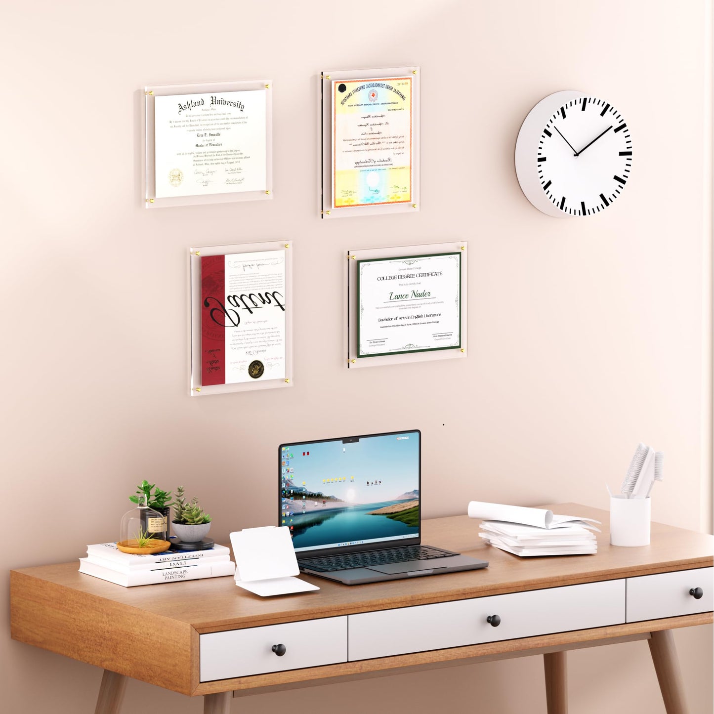 2 Pack 11X14 Acrylic Picture Frame for Wall, Clear Diploma Frames, No Drill Floating Frameless Photo Frame for Diploma Certificate Degree Document & Artworks Display, Graduation Gift for Students (2 Pack, Straight edge)