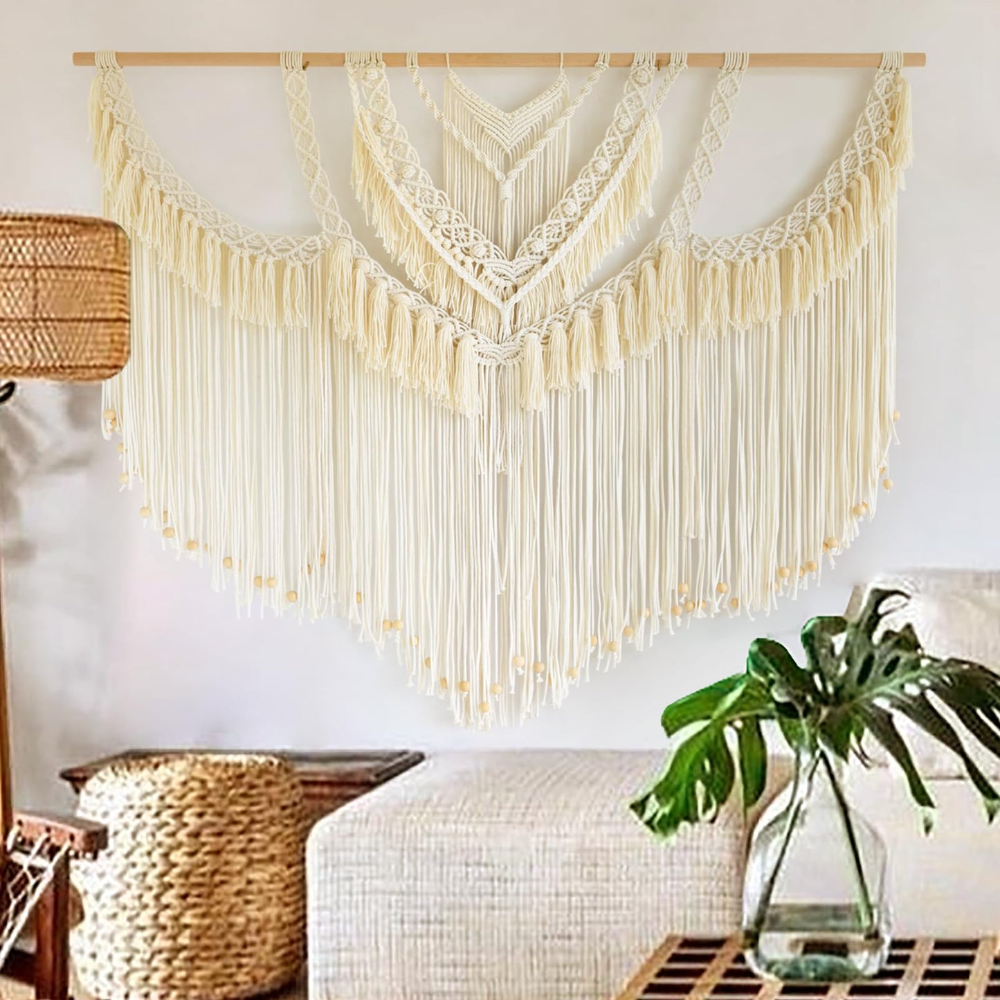 IOWER Macrame Wall Hanging Large Boho Wall Decor Craftsmanship Handmade Woven Cord Wall Art for Living Room Bedroom Apartment Wedding or Party Backdrop 47" W x 39" L
