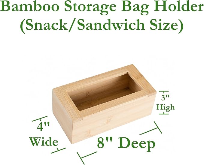 Lipper International Bamboo Storage Bag Organizer Holder and Dispenser for Kitchen Drawer or Countertop, Snack/Sandwich Size