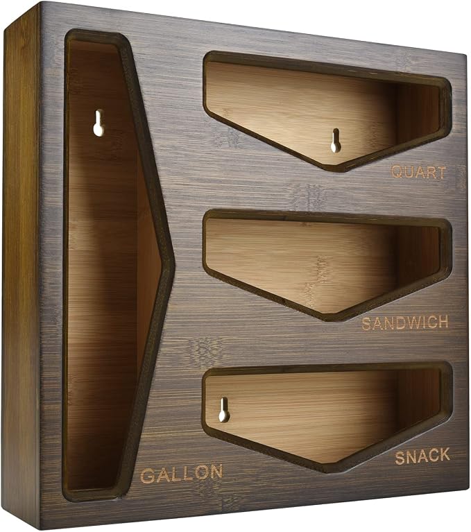 Bamboo Bag Storage Organizer for Kitchen Drawer, Baggie organizer, Compatible with Gallon, Quart, Sandwich and Snack Variety Size Bags (Vintage Brown)