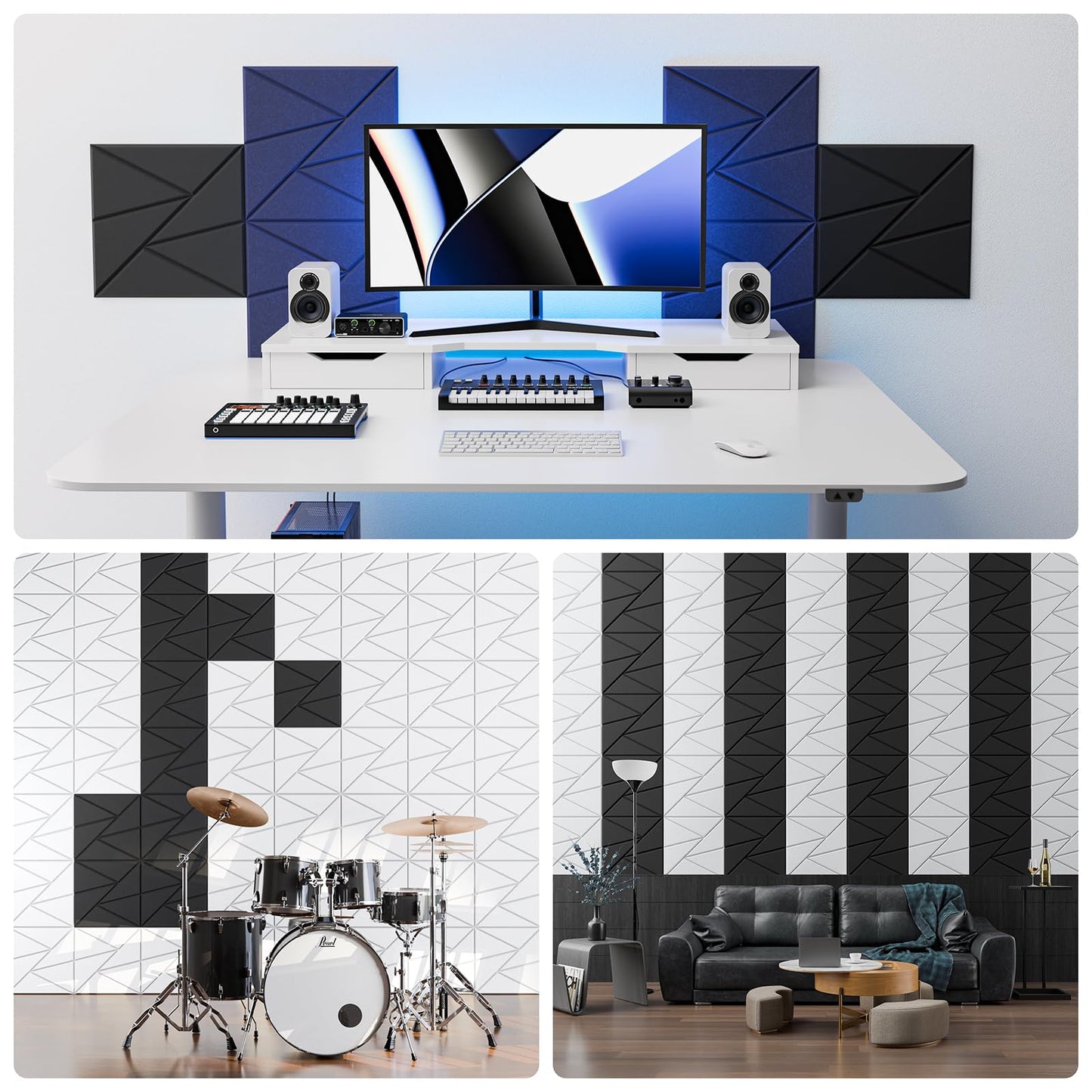 22 Pack Acoustic Panels with Self-Adhesive, 12"X 12"X 0.4"Sound Proof Foam Panels, Sound Panels High Density, Soundproof Wall Panels for Home Studio Office-Black